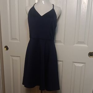 Francesca's Collections Navy Blue Fit & Flare Mini Dress With Lace Back Details